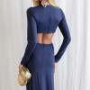VESTIDO COLÔMBIA BUSTO TORCIDO MANGA LONGA - AZUL MARINHO