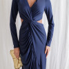 VESTIDO COLÔMBIA BUSTO TORCIDO MANGA LONGA - AZUL MARINHO