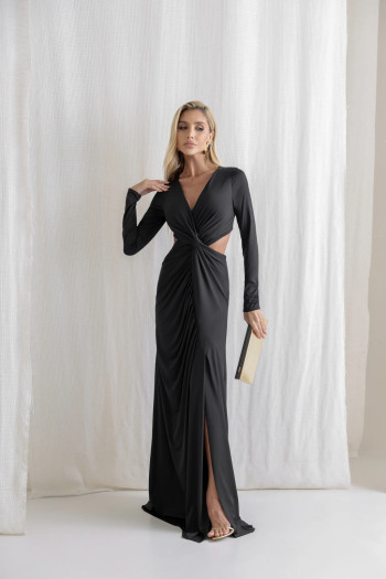 VESTIDO COLÔMBIA BUSTO TORCIDO MANGA LONGA - PRETO