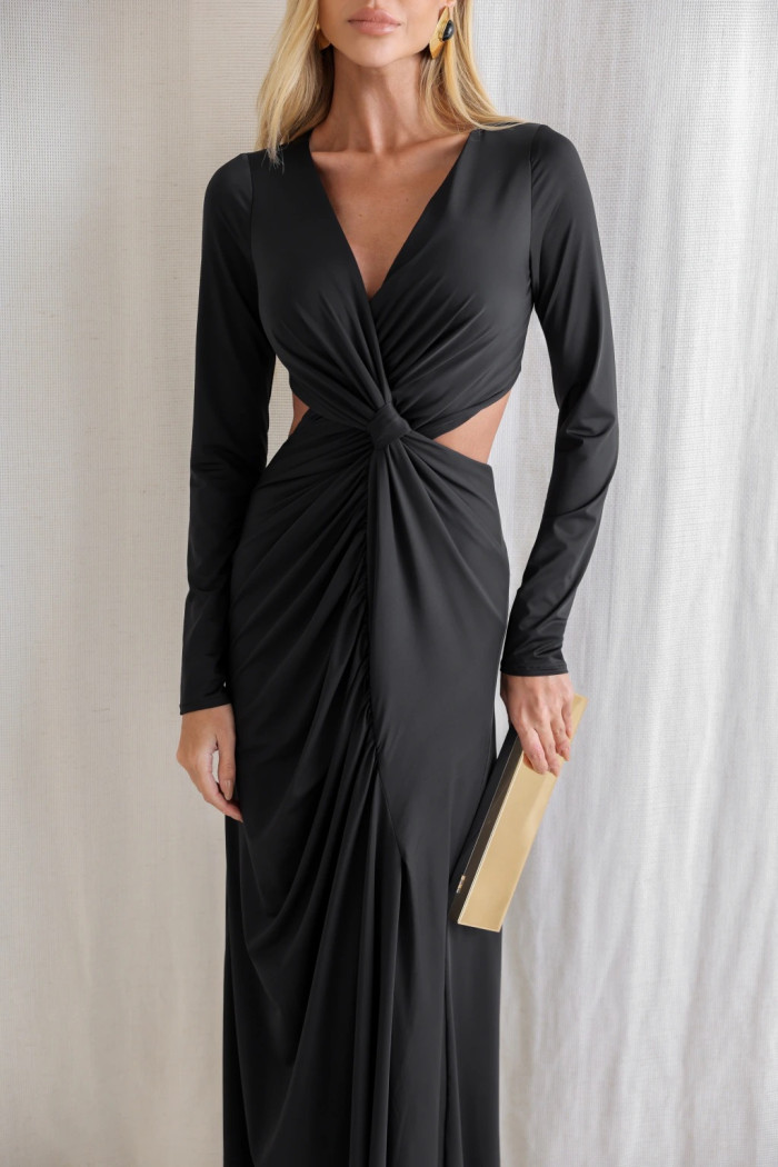 VESTIDO COLÔMBIA BUSTO TORCIDO MANGA LONGA - PRETO