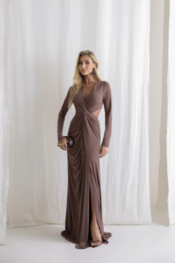 VESTIDO COLÔMBIA BUSTO TORCIDO MANGA LONGA - MARROM