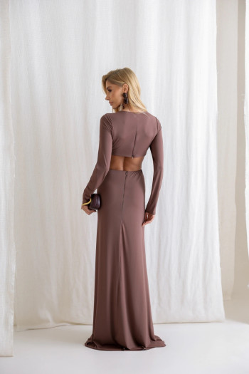VESTIDO COLÔMBIA BUSTO TORCIDO MANGA LONGA - MARROM