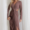 VESTIDO COLÔMBIA BUSTO TORCIDO MANGA LONGA - MARROM