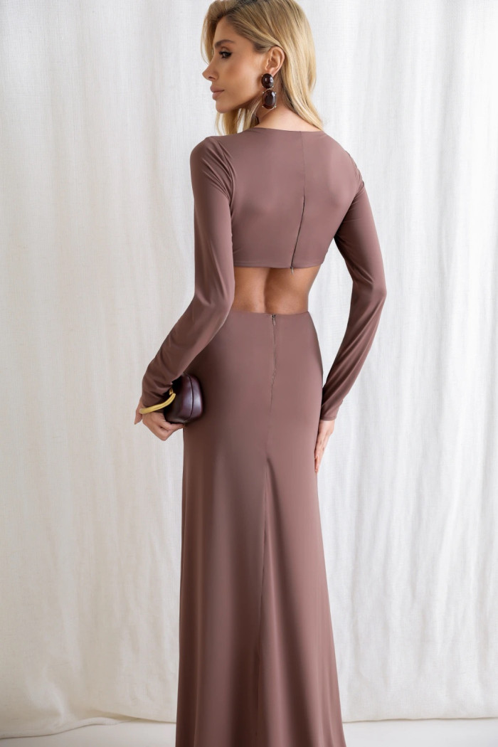 VESTIDO COLÔMBIA BUSTO TORCIDO MANGA LONGA - MARROM