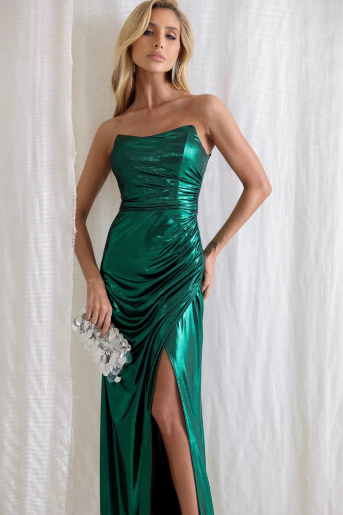 VESTIDO CRETA ACETINADO DRAPEADO - VERDE