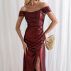 VESTIDO CRETA ACETINADO DRAPEADO - VINHO