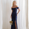VESTIDO CRETA ACETINADO DRAPEADO - AZUL MARINHO