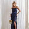 VESTIDO CRETA ACETINADO DRAPEADO - AZUL MARINHO