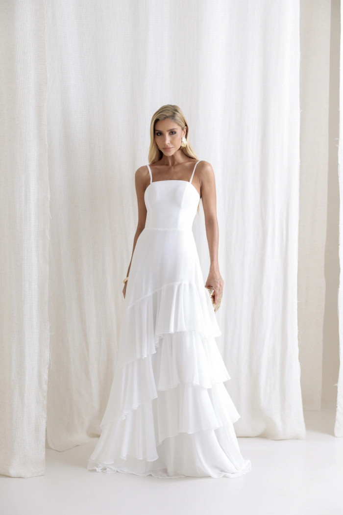 VESTIDO MEDELLÍN BABADOS CHOKER - OFF WHITE