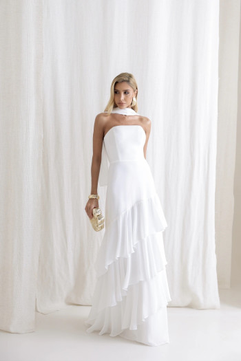 VESTIDO MEDELLÍN BABADOS CHOKER - OFF WHITE