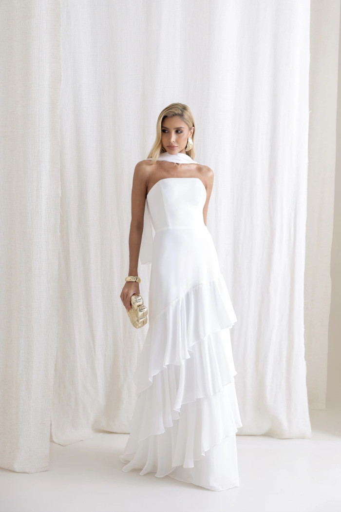 VESTIDO MEDELLÍN BABADOS CHOKER - OFF WHITE
