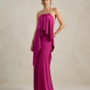VESTIDO RENATA ALÇAS STRASS BABADOS - FÚCSIA 