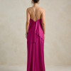 VESTIDO RENATA ALÇAS STRASS BABADOS - FÚCSIA 