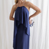 VESTIDO RENATA ALÇAS STRASS BABADOS - AZUL MARINHO