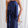 VESTIDO RENATA ALÇAS STRASS BABADOS - AZUL MARINHO