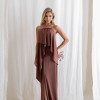 VESTIDO RENATA ALÇAS STRASS BABADOS - MARROM