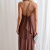 VESTIDO RENATA ALÇAS STRASS BABADOS - MARROM