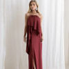 VESTIDO RENATA ALÇAS STRASS BABADOS - VINHO