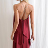 VESTIDO RENATA ALÇAS STRASS BABADOS - VINHO