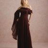 VESTIDO DE FESTA ABU DAHBI OMBRO FIVELA - MARROM