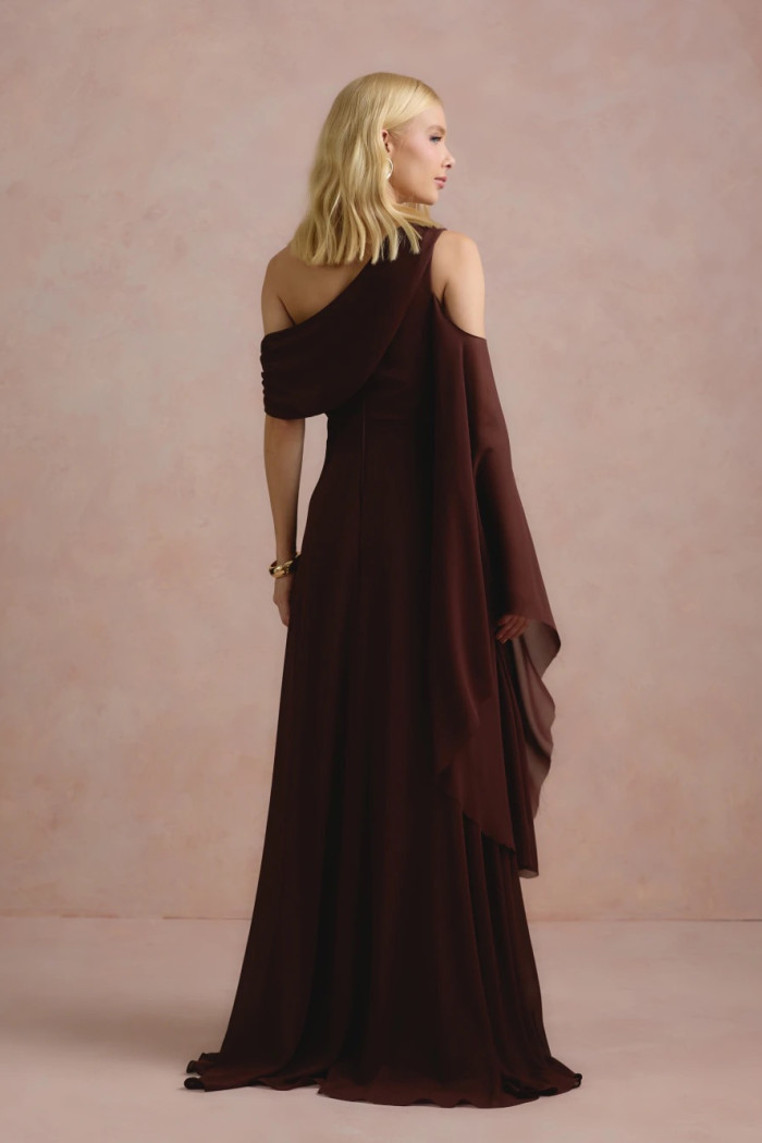 VESTIDO DE FESTA ABU DAHBI OMBRO FIVELA - MARROM