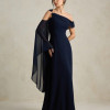 VESTIDO DE FESTA ABU DAHBI OMBRO FIVELA - AZUL MARINHO