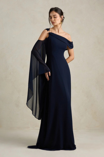 VESTIDO DE FESTA ABU DAHBI OMBRO FIVELA - AZUL MARINHO