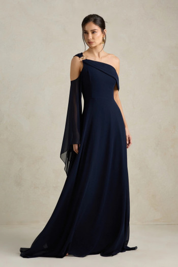 VESTIDO DE FESTA ABU DAHBI OMBRO FIVELA - AZUL MARINHO
