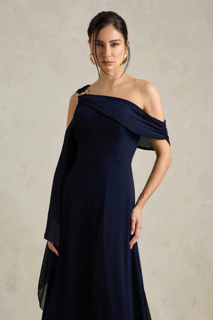 VESTIDO DE FESTA ABU DAHBI OMBRO FIVELA - AZUL MARINHO