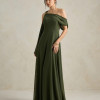 VESTIDO DE FESTA ABU DAHBI OMBRO FIVELA - VERDE OLIVA