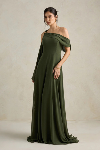 VESTIDO DE FESTA ABU DAHBI OMBRO FIVELA - VERDE OLIVA