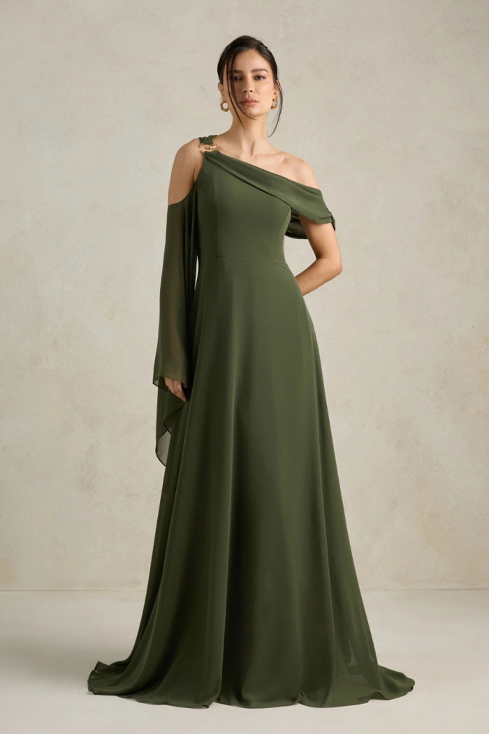VESTIDO DE FESTA ABU DAHBI OMBRO FIVELA - VERDE OLIVA