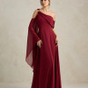 VESTIDO DE FESTA ABU DAHBI OMBRO FIVELA - VINHO