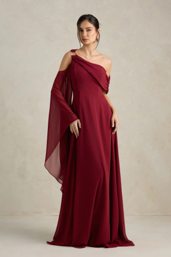 VESTIDO DE FESTA ABU DAHBI OMBRO FIVELA - VINHO