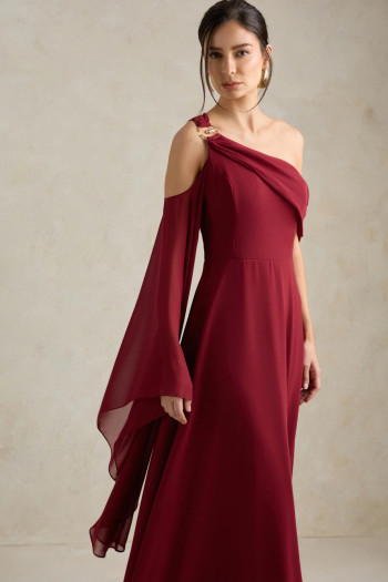VESTIDO DE FESTA ABU DAHBI OMBRO FIVELA - VINHO