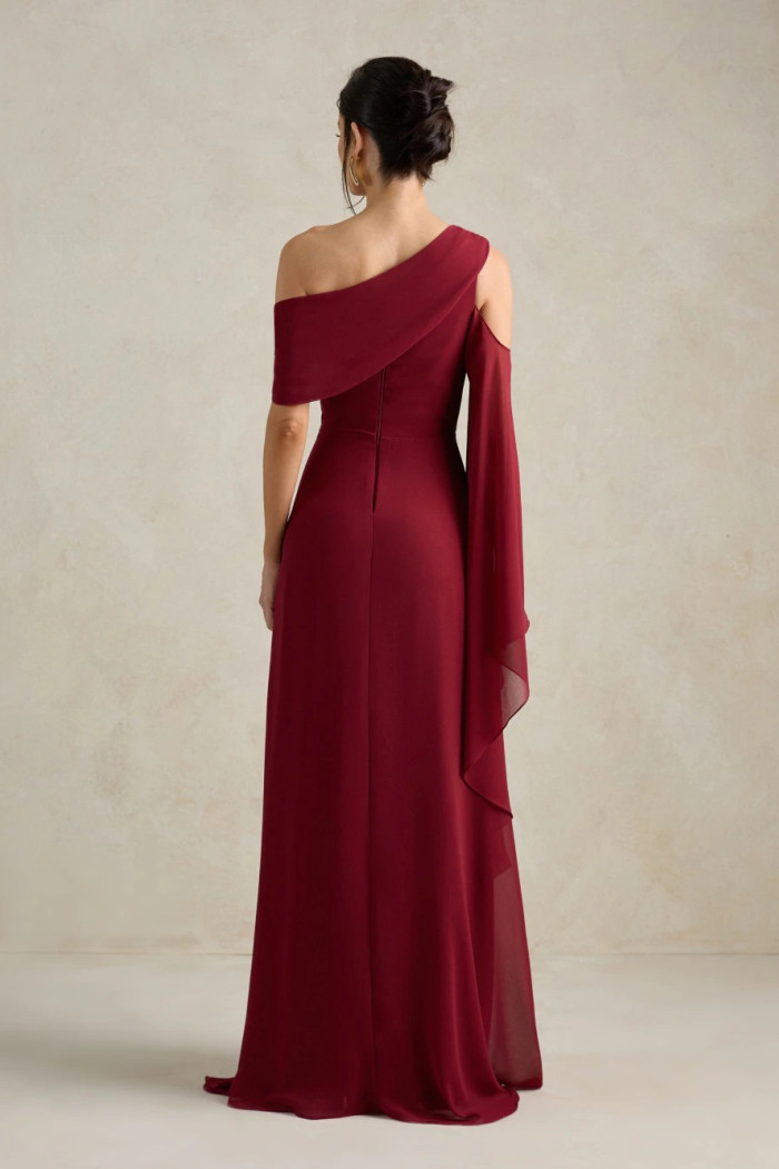 VESTIDO DE FESTA ABU DAHBI OMBRO FIVELA - VINHO
