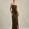 VESTIDO DE FESTA BARCELONA T.Q.C PLISSADO - VERDE OLIVA
