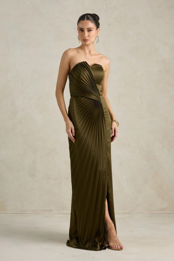 VESTIDO DE FESTA BARCELONA T.Q.C PLISSADO - VERDE OLIVA