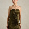 VESTIDO DE FESTA BARCELONA T.Q.C PLISSADO - VERDE OLIVA