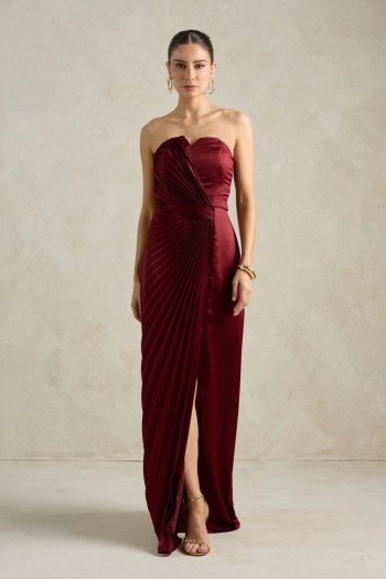 VESTIDO DE FESTA BARCELONA T.Q.C PLISSADO - VINHO