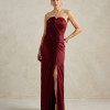 VESTIDO DE FESTA BARCELONA T.Q.C PLISSADO - VINHO