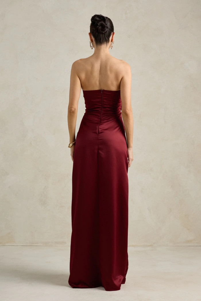 VESTIDO DE FESTA BARCELONA T.Q.C PLISSADO - VINHO