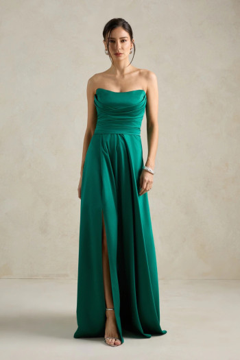 VESTIDO DE FESTA BRENDA T.Q.C LONGO FENDA - VERDE BANDEIRA