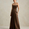 VESTIDO DE FESTA BRENDA T.Q.C LONGO FENDA - MARROM