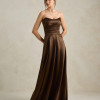 VESTIDO DE FESTA BRENDA T.Q.C LONGO FENDA - MARROM