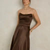 VESTIDO DE FESTA BRENDA T.Q.C LONGO FENDA - MARROM
