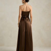 VESTIDO DE FESTA BRENDA T.Q.C LONGO FENDA - MARROM