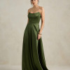 VESTIDO DE FESTA BRENDA T.Q.C LONGO FENDA - VERDE OLIVA
