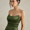 VESTIDO DE FESTA BRENDA T.Q.C LONGO FENDA - VERDE OLIVA