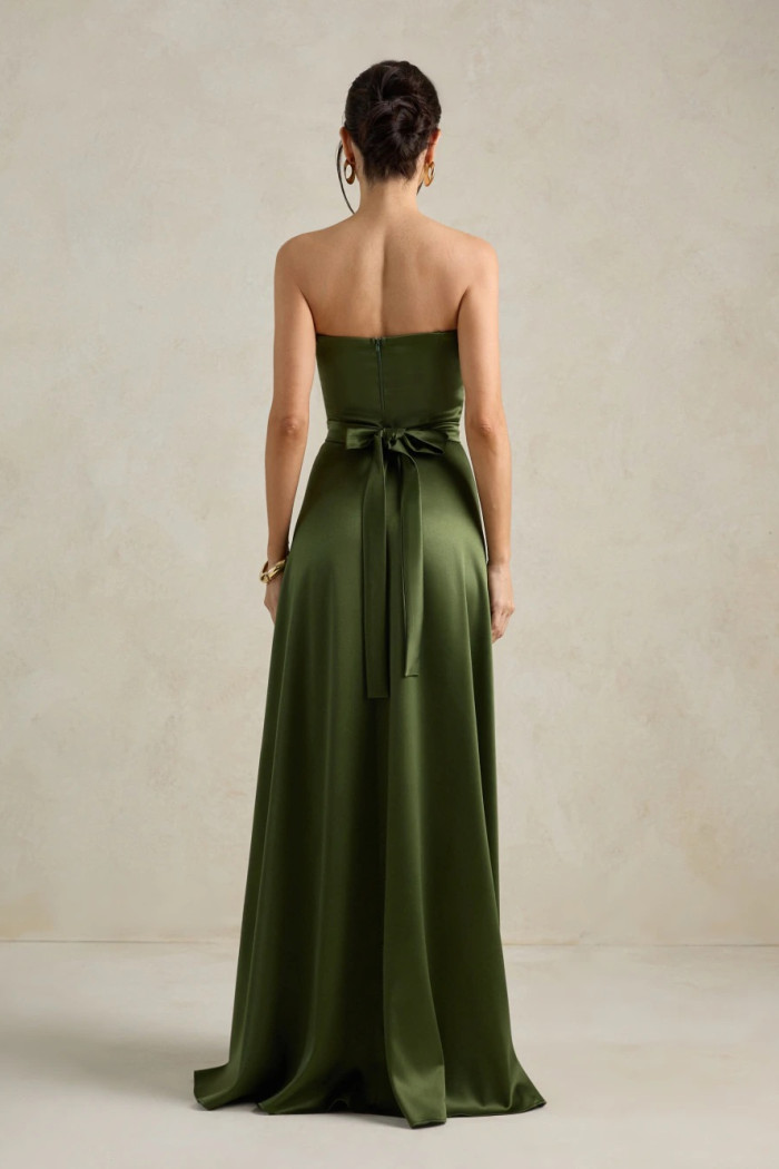 VESTIDO DE FESTA BRENDA T.Q.C LONGO FENDA - VERDE OLIVA